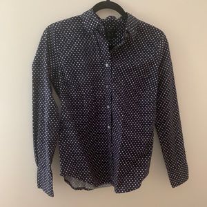J. Crew Navy and White Polka Dot ButtonUp